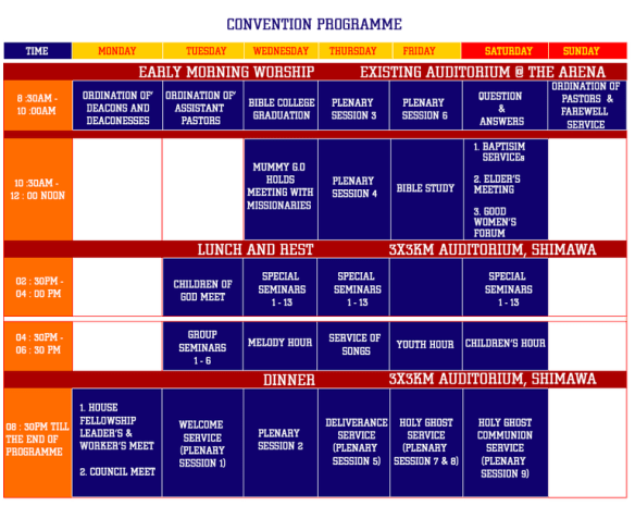 PROGRAMME RCCG 64th Annual Convention. August 2016.