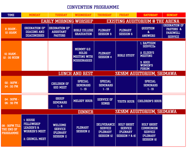 PROGRAMME RCCG 64th Annual Convention. August 2016.