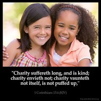 1-Corinthians_13-4: Charity suffereth long, and is kind; charity envieth not; charity vaunteth not itself, is not puffed up,