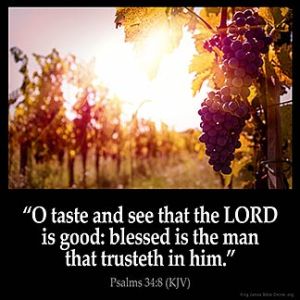 Psalms_34-8: O taste and see that the LORD is good: blessed is the man that trusteth in him.