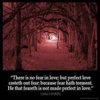 1-John_4-18: There is no fear in love; but perfect love casteth out fear: because fear hath torment. He that feareth is not made perfect in love