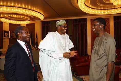 President Buhari And Vice President Yemi Osinbajo Welcome Pastor E A Adeboye To The State House Today