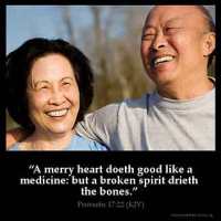 Proverbs_17-22-1: A merry heart doeth good like a medicine: but a broken spirit drieth the bones