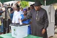President Jonathan voting in Otuoke Ward 13, Unit 39, today