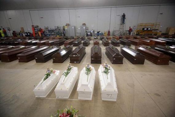 Coffins of hundreds of African refugees who drowned off European Union coasts