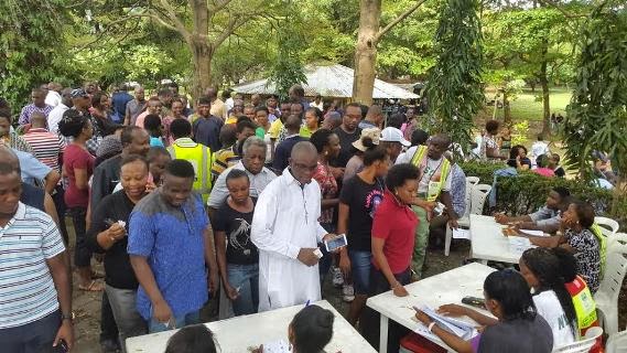 Nigeria Vice President elect, Professor Yemi Osinbajo and his wife getting accredited