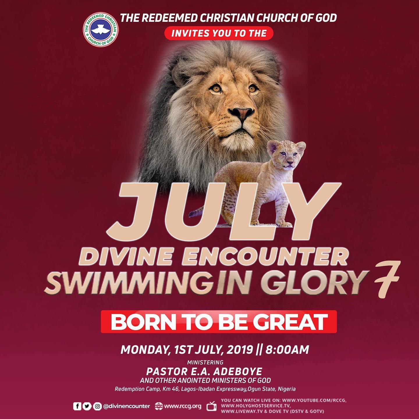 RCCG July 2019 Holy Ghost Service. Swimming in Glory 7. Born To Be Great.