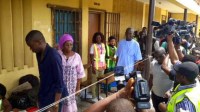 Governor of Lagos State, Raji Babatunde Fashola & his wife, Abimbola pictured getting accredited at his Polling Booth