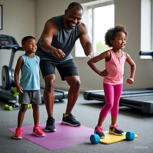 Parent and children exercising together